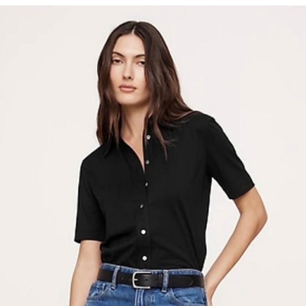Banana Republic black knit short sleeve button down NWT size M